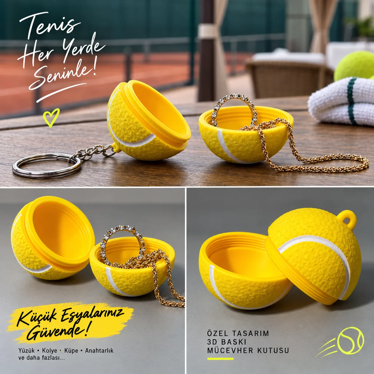 3D Baskı Özel Tasarım Tenis Topu Mücevher Kutusu